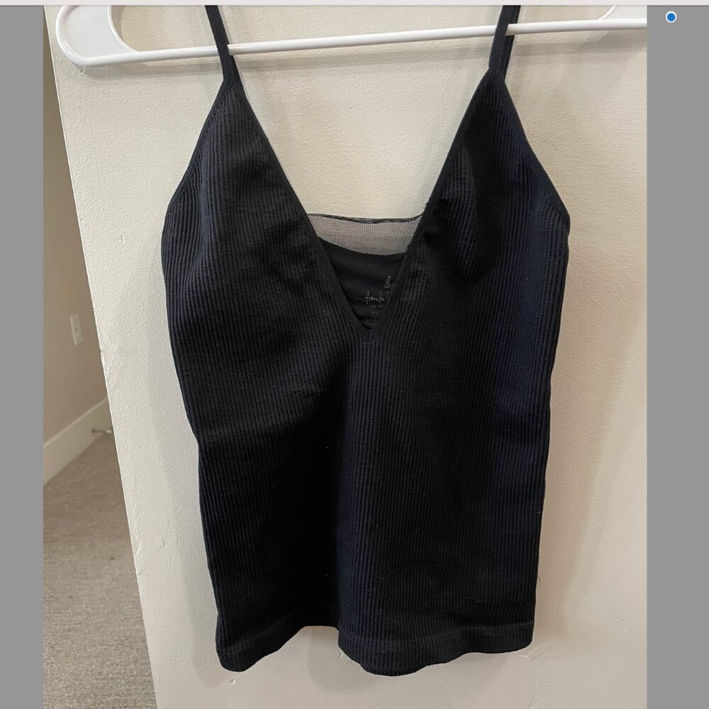 Free People Intimacy Women's V-neck Tang Top Shirt Black Nylon Blend